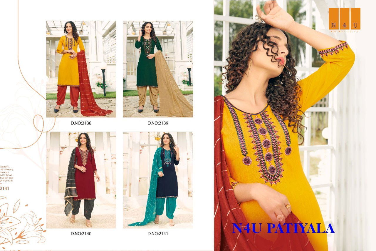 Tunic House N4u Patiyala Ethnic Wear Rayon Slub With Heavy Embroidery Ready Made Collection
